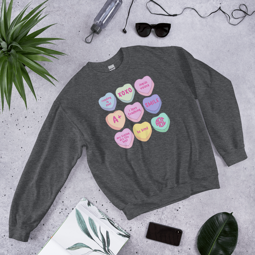 Monogrammed 'Teacher Candy Hearts' Crewneck Sweatshirt - United Monograms