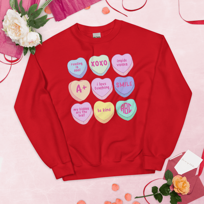 Monogrammed 'Teacher Candy Hearts' Crewneck Sweatshirt - United Monograms