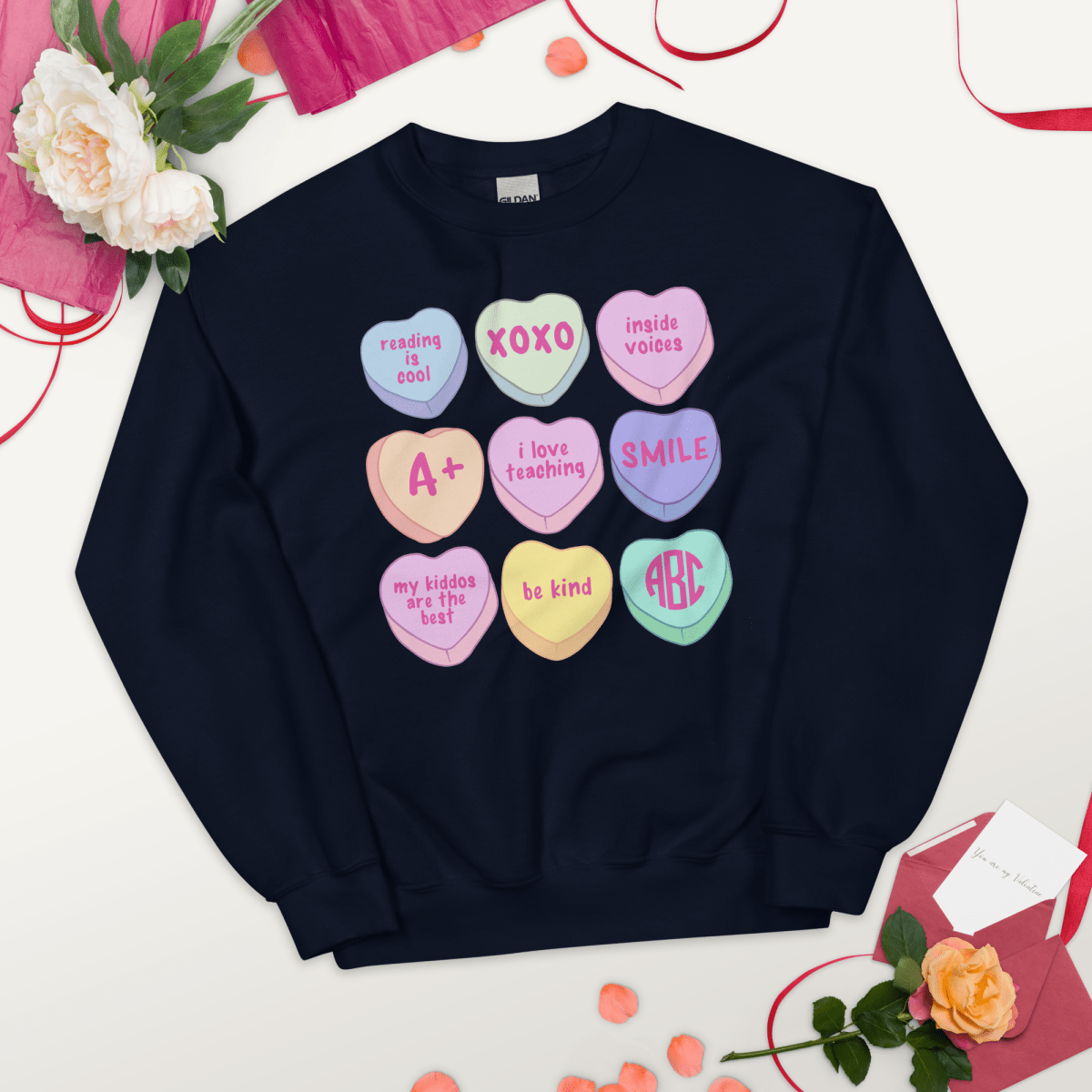 Monogrammed 'Teacher Candy Hearts' Crewneck Sweatshirt - United Monograms