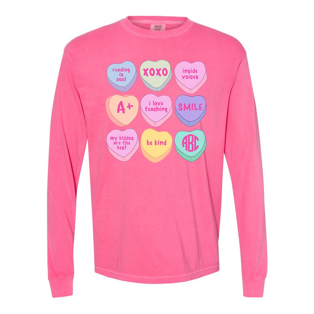 Monogrammed 'Teacher Candy Hearts' Long Sleeve T-Shirt - United Monograms