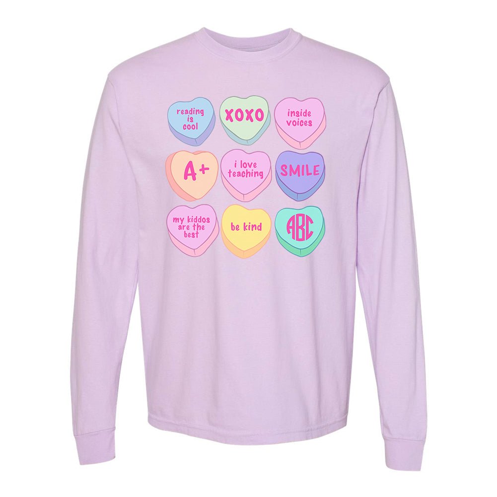 Monogrammed 'Teacher Candy Hearts' Long Sleeve T-Shirt - United Monograms