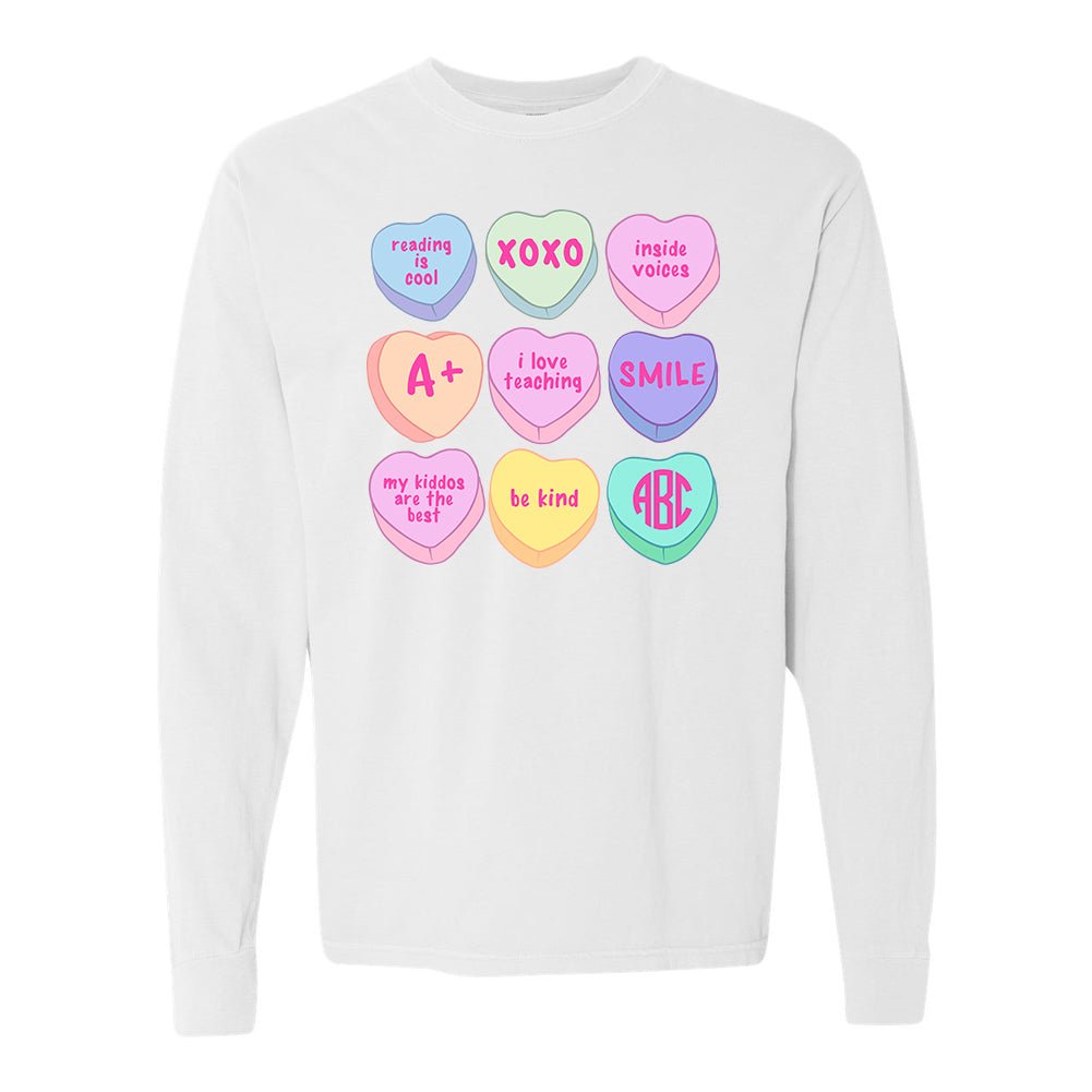 Monogrammed 'Teacher Candy Hearts' Long Sleeve T-Shirt - United Monograms