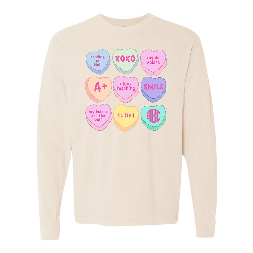 Monogrammed 'Teacher Candy Hearts' Long Sleeve T-Shirt - United Monograms