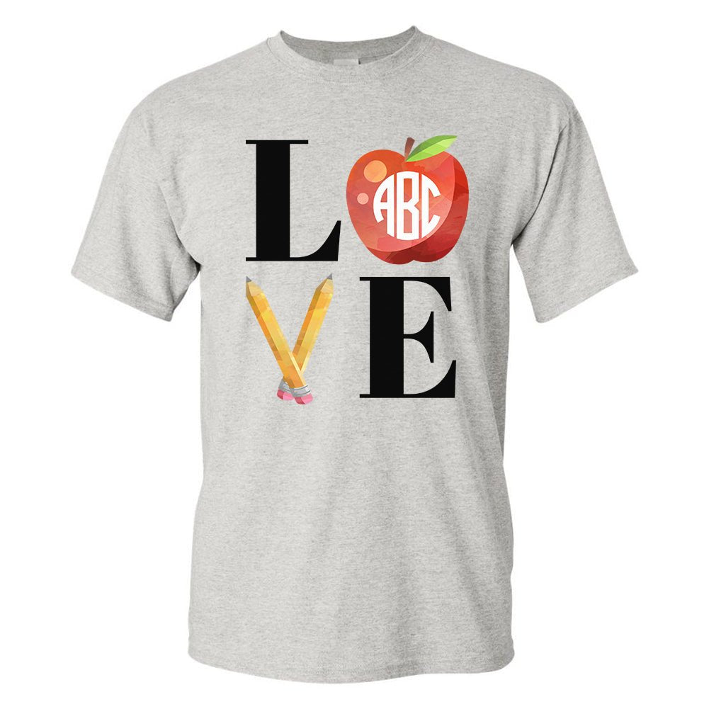 Monogrammed 'Teacher Love' Basic T-Shirt - United Monograms