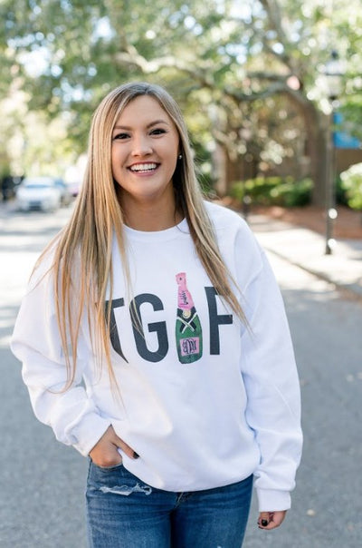 Monogrammed 'TGIF' Crewneck Sweatshirt - United Monograms