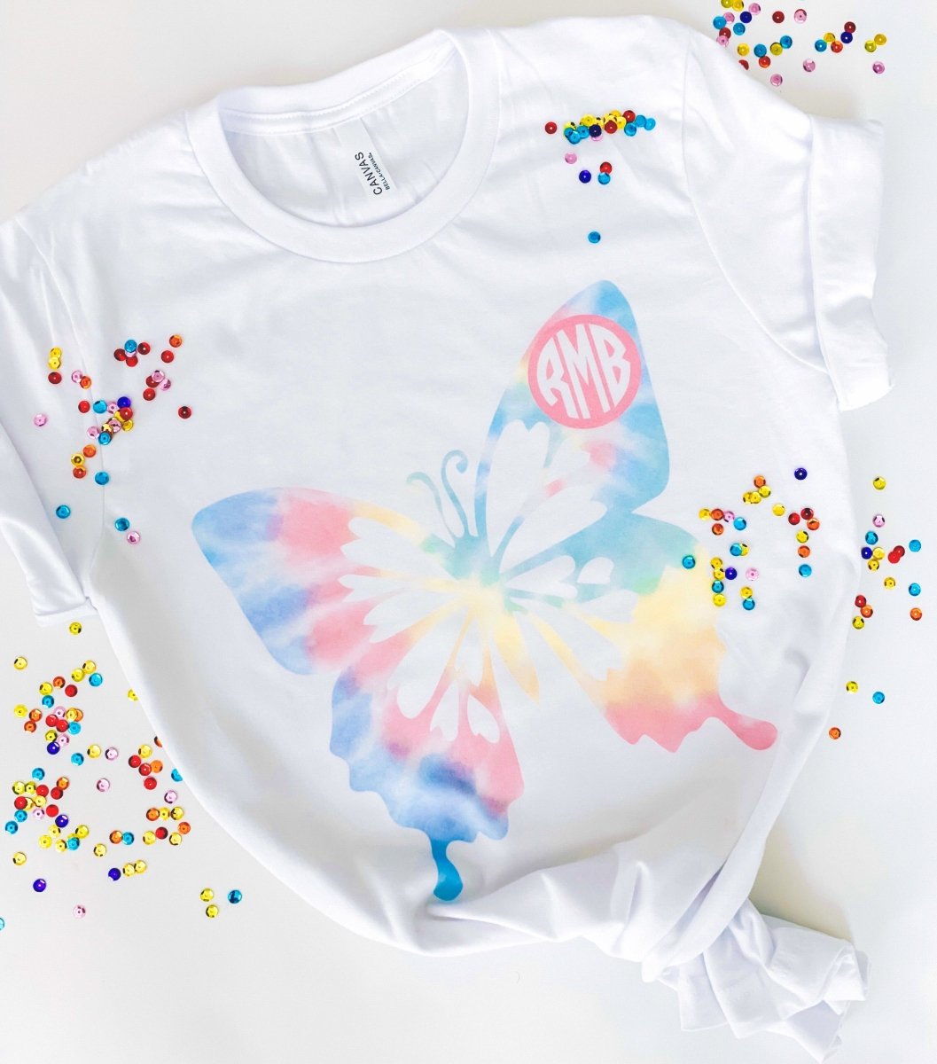 Monogrammed 'Tie Dye Butterfly' Premium T-Shirt - United Monograms