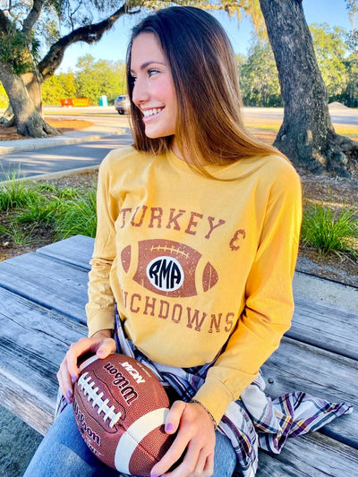 Monogrammed 'Turkey & Touchdowns' Long Sleeve T-Shirt - United Monograms