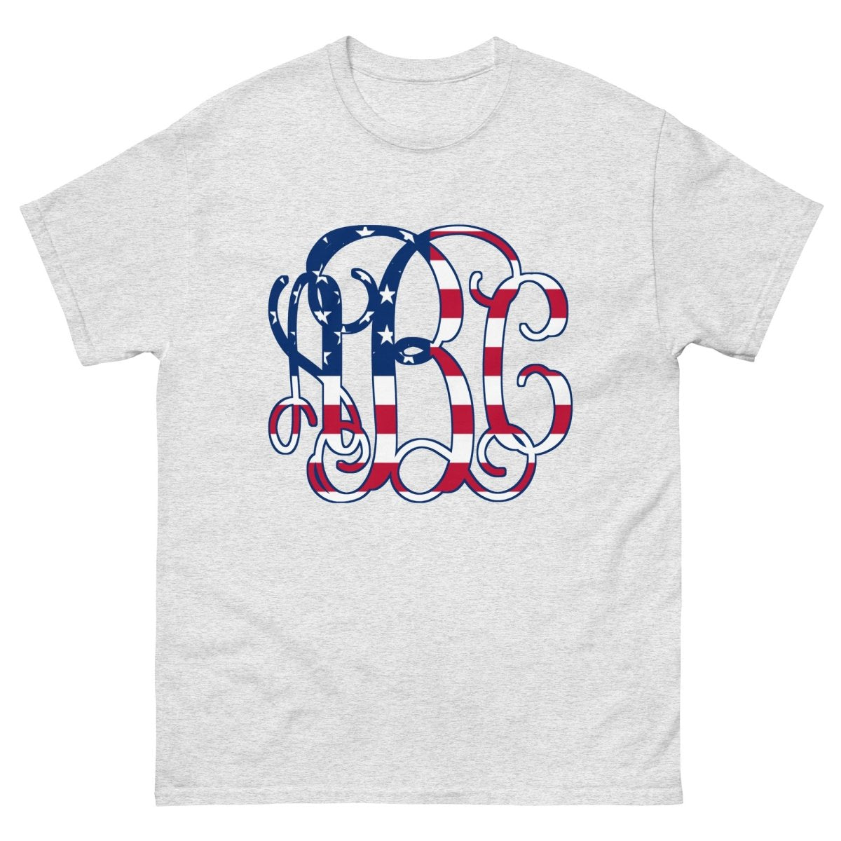 Monogrammed 'Vine American Flag' Big Print Basic T-Shirt - United Monograms