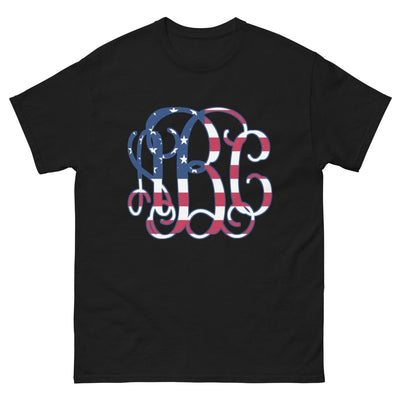 Monogrammed 'Vine American Flag' Big Print Basic T-Shirt - United Monograms