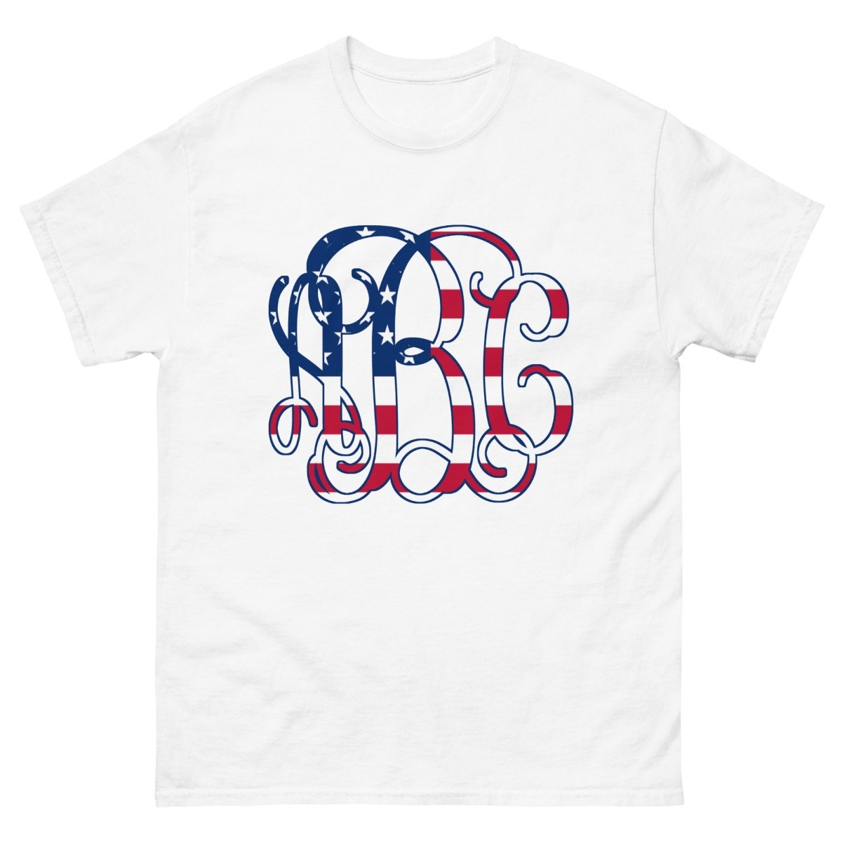 Monogrammed 'Vine American Flag' Big Print Basic T-Shirt - United Monograms