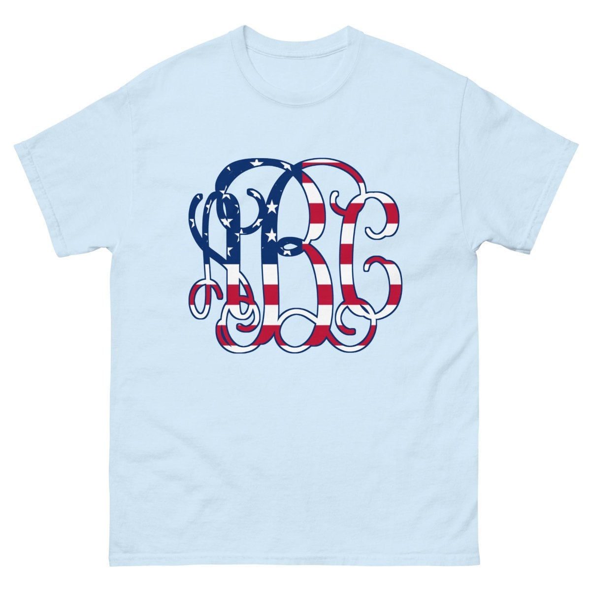 Monogrammed 'Vine American Flag' Big Print Basic T-Shirt - United Monograms