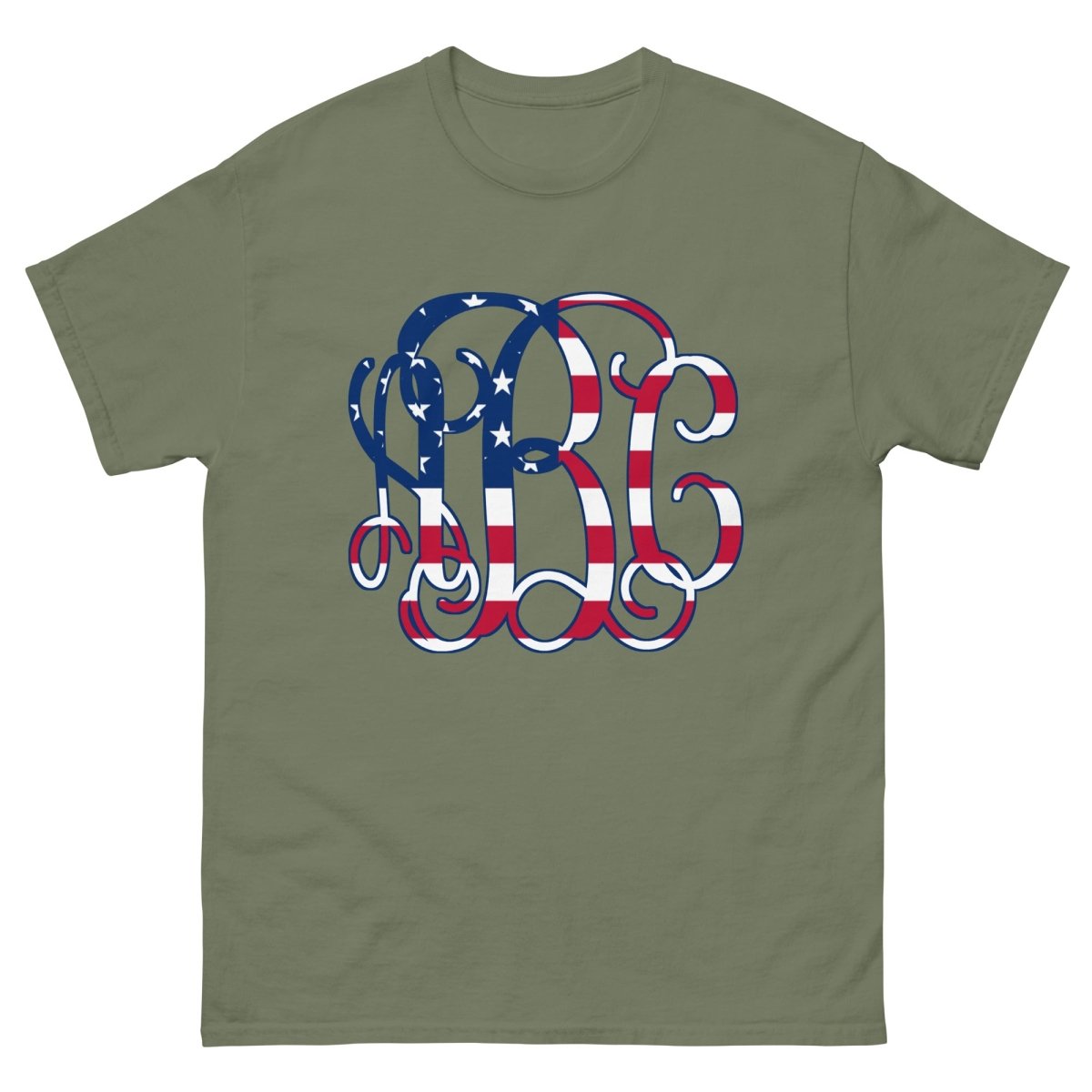 Monogrammed 'Vine American Flag' Big Print Basic T-Shirt - United Monograms