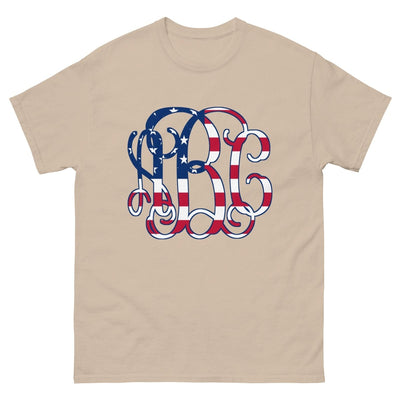 Monogrammed 'Vine American Flag' Big Print Basic T-Shirt - United Monograms