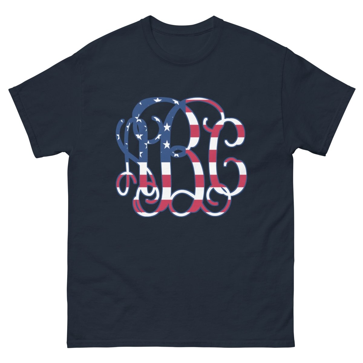 Monogrammed 'Vine American Flag' Big Print Basic T-Shirt - United Monograms