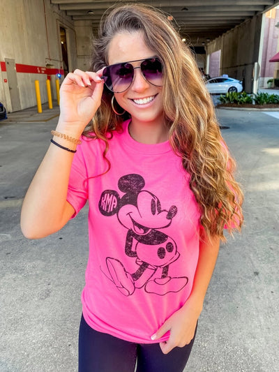 Monogrammed 'Vintage Mickey' Neon T-Shirt - United Monograms