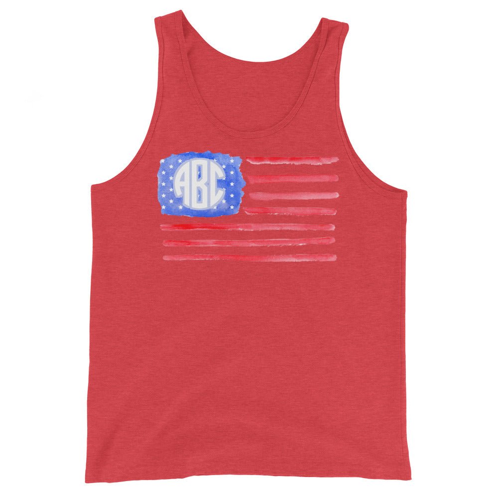 Monogrammed 'Watercolor American Flag' Tank Top - United Monograms