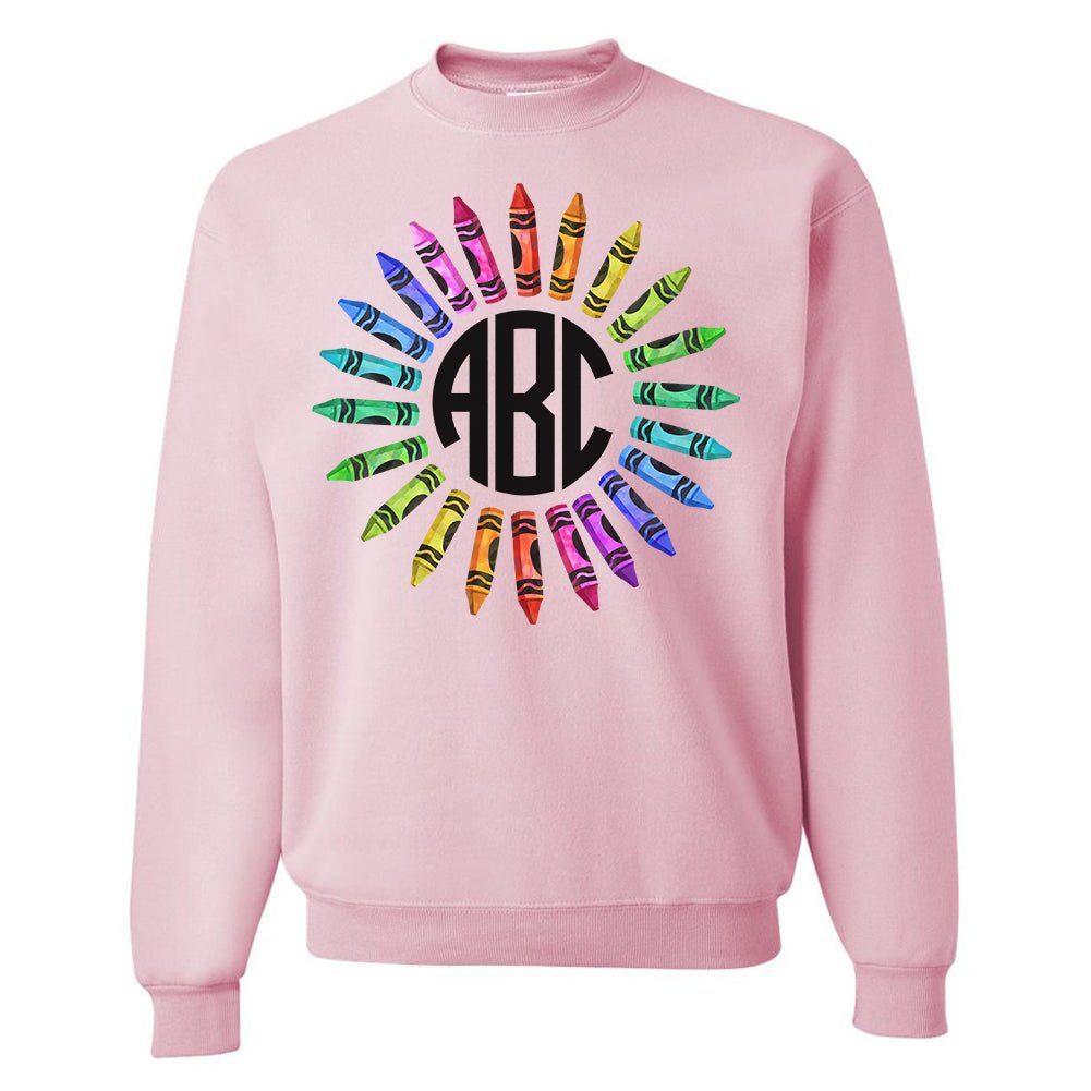 Monogrammed 'Watercolor Crayon Wreath' Crewneck Sweatshirt - United Monograms