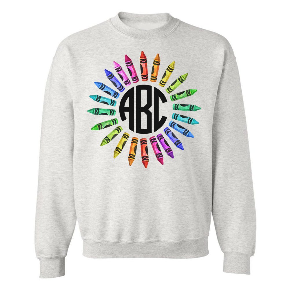 Monogrammed 'Watercolor Crayon Wreath' Crewneck Sweatshirt - United Monograms