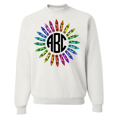 Monogrammed 'Watercolor Crayon Wreath' Crewneck Sweatshirt - United Monograms