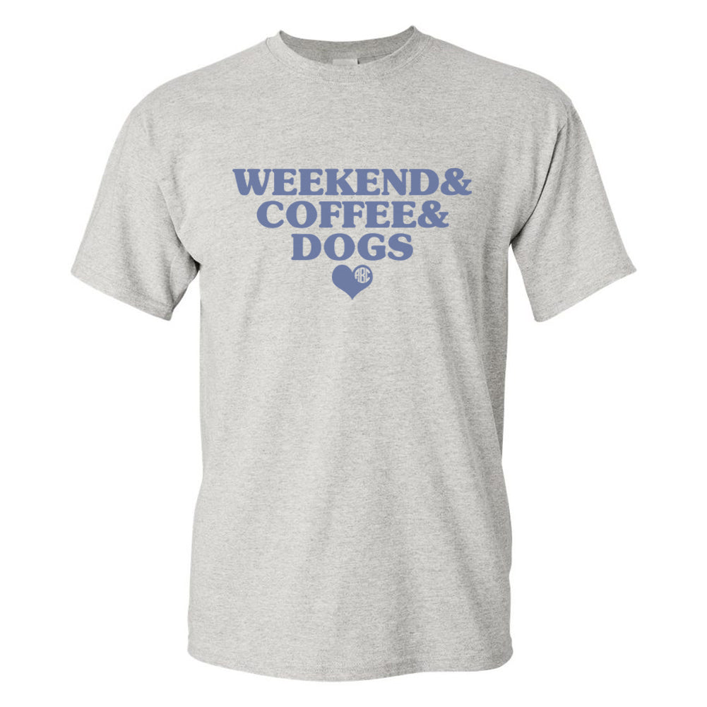 Monogrammed 'Weekend & Coffee & Dogs' Basic T-Shirt - United Monograms