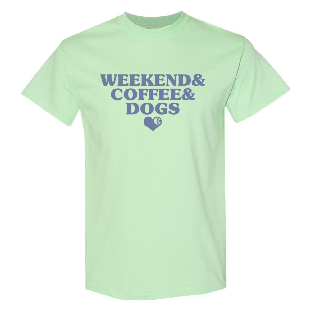 Monogrammed 'Weekend & Coffee & Dogs' Basic T-Shirt - United Monograms