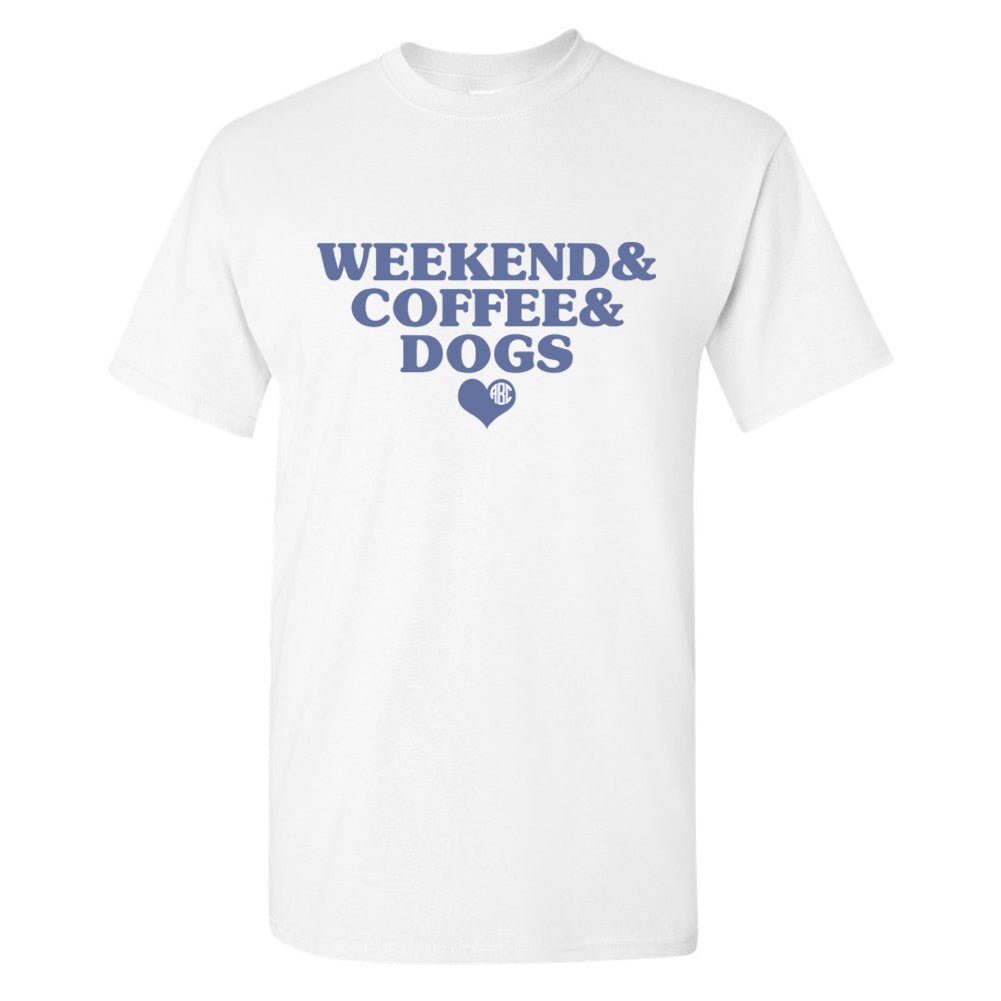 Monogrammed 'Weekend & Coffee & Dogs' Basic T-Shirt - United Monograms