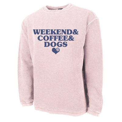 Monogrammed ‘Weekend & Coffee & Dogs’ Corded Crewneck - United Monograms