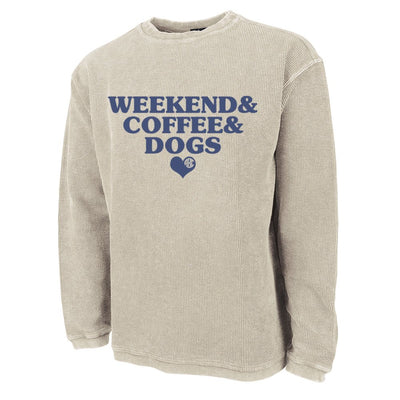 Monogrammed ‘Weekend & Coffee & Dogs’ Corded Crewneck - United Monograms