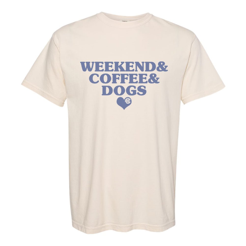 Monogrammed 'Weekend & Coffee & Dogs' T-Shirt - United Monograms