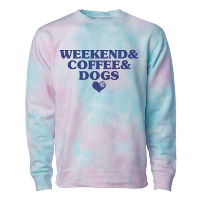 Monogrammed 'Weekend & Coffee & Dogs' Tie Dye Crewneck Sweatshirt - United Monograms