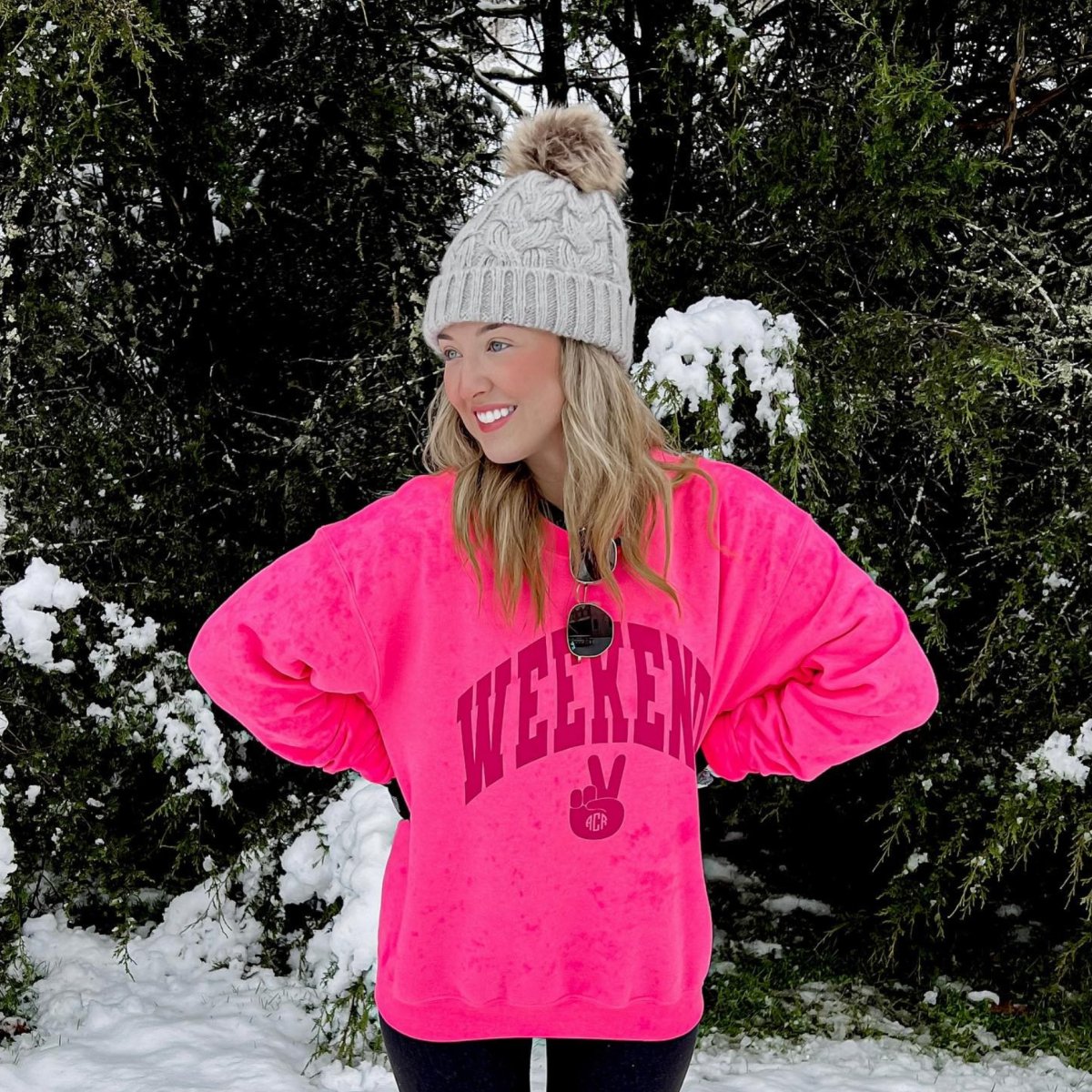 Monogrammed 'Weekend' Neon Crewneck Sweatshirt - United Monograms