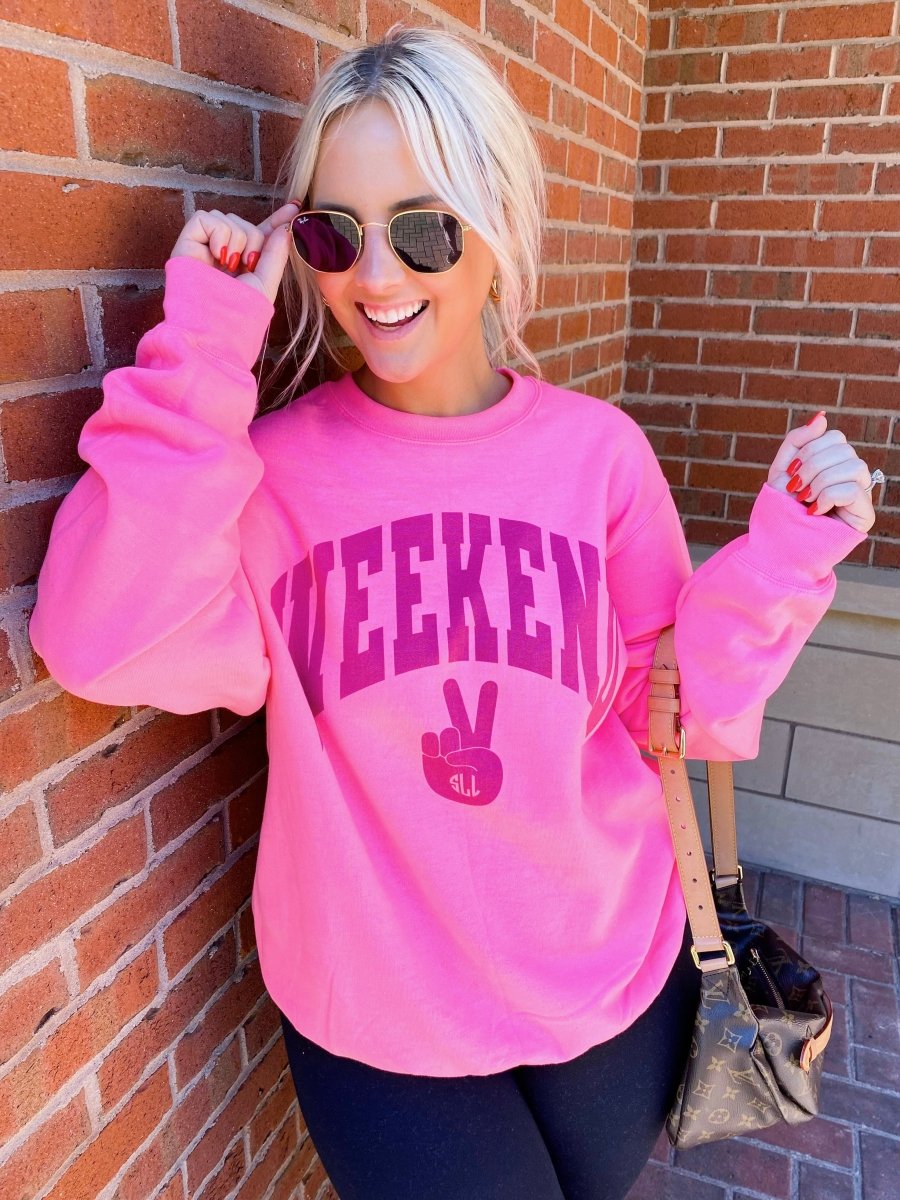 Monogrammed 'Weekend' Neon Crewneck Sweatshirt - United Monograms