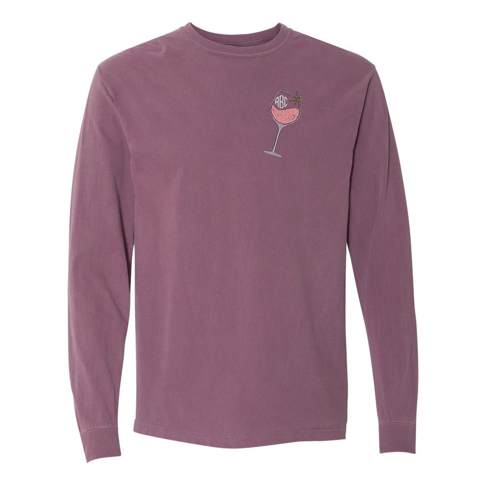 Monogrammed Wine Glass Comfort Colors Long Sleeve T-Shirt - United Monograms