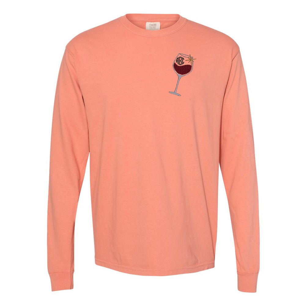 Monogrammed Wine Glass Comfort Colors Long Sleeve T-Shirt - United Monograms