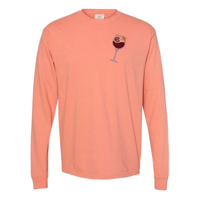 Monogrammed Wine Glass Comfort Colors Long Sleeve T-Shirt - United Monograms