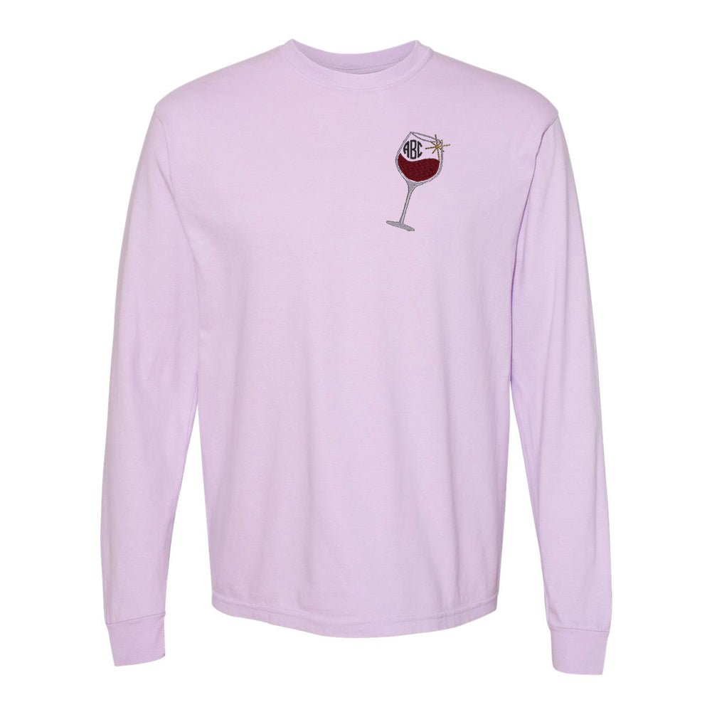 Monogrammed Wine Glass Comfort Colors Long Sleeve T-Shirt - United Monograms