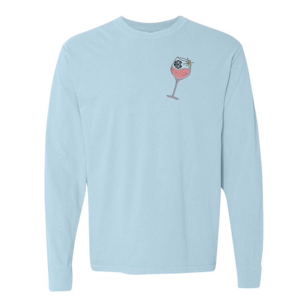 Monogrammed Wine Glass Comfort Colors Long Sleeve T-Shirt - United Monograms