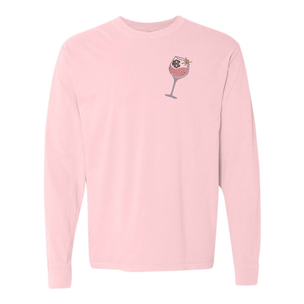 Monogrammed Wine Glass Comfort Colors Long Sleeve T-Shirt - United Monograms