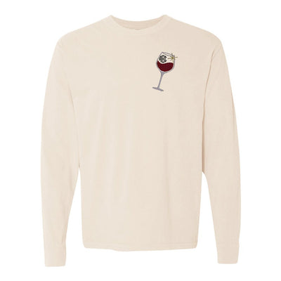 Monogrammed Wine Glass Comfort Colors Long Sleeve T-Shirt - United Monograms