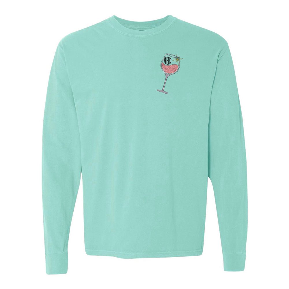 Monogrammed Wine Glass Comfort Colors Long Sleeve T-Shirt - United Monograms