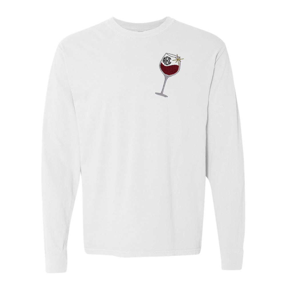 Monogrammed Wine Glass Comfort Colors Long Sleeve T-Shirt - United Monograms