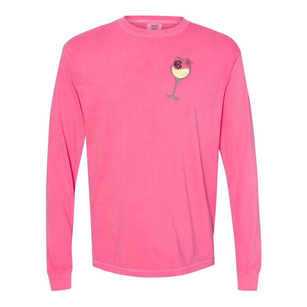 Monogrammed Wine Glass Comfort Colors Long Sleeve T-Shirt - United Monograms