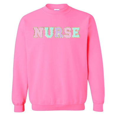 Nurse Colorful Letter Patch Crewneck Sweatshirt - United Monograms