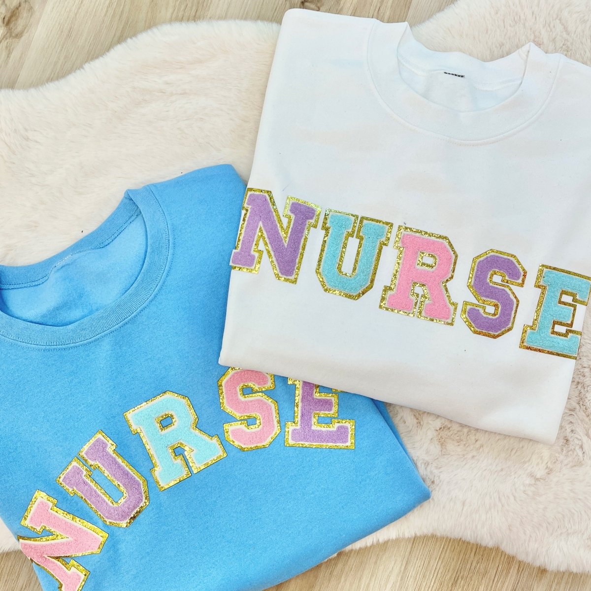 Nurse Colorful Letter Patch Crewneck Sweatshirt - United Monograms