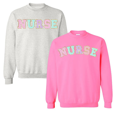 Nurse Colorful Letter Patch Crewneck Sweatshirt - United Monograms