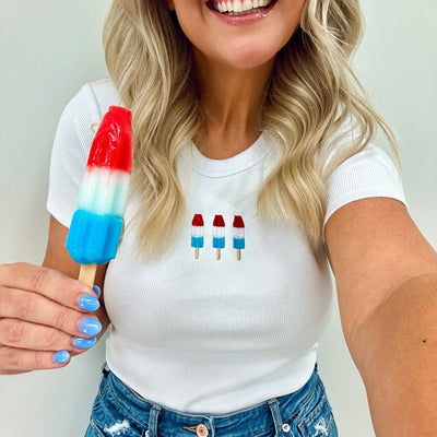 'Patriotic Popsicles' Embroidered Ribbed Tee - United Monograms