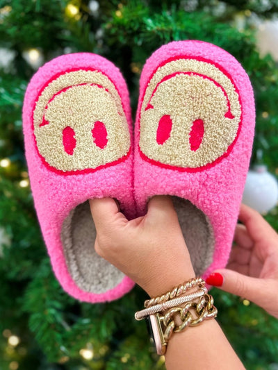 Pink Smiley Face Slippers - United Monograms