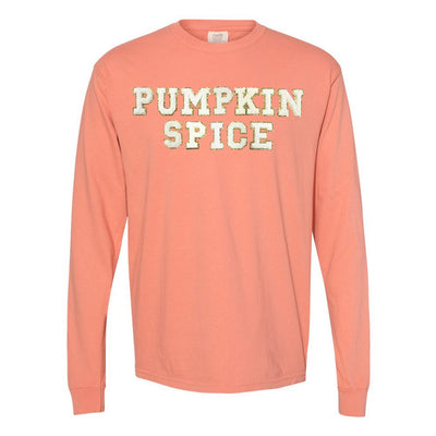 Pumpkin Spice Letter Patch Comfort Colors Long Sleeve T-Shirt - United Monograms