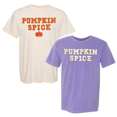 Pumpkin Spice Letter Patch Comfort Colors T - Shirt - United Monograms