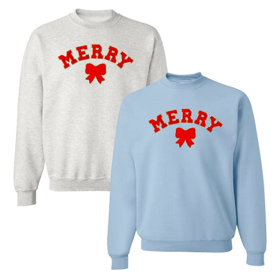 Red Merry Letter Patch Crewneck Sweatshirt - United Monograms